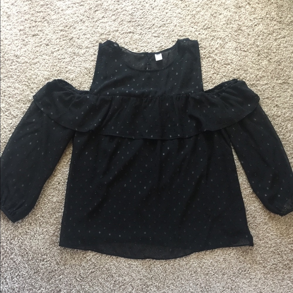 Old Navy Black Shimmery Cold Shoulder Blouse